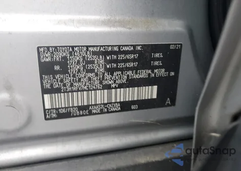 2021 Toyota Rav4 Le из США, поврежденный, VIN 2T3H1RFV7MC124762